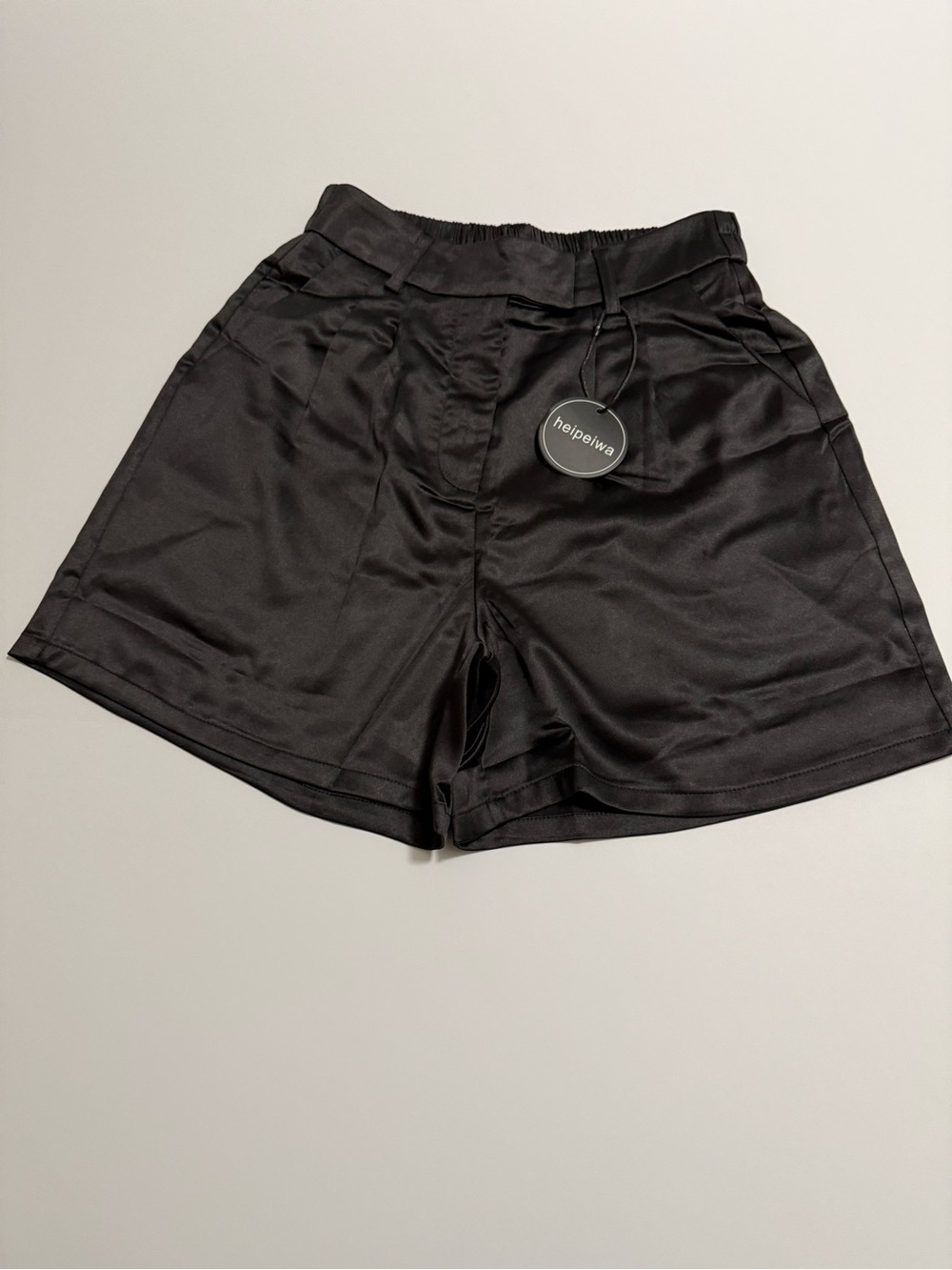 Helplewa Black Satin High-Rise Women's Bermuda Shorts